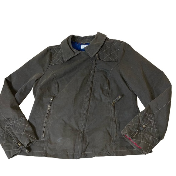 Boden olive green Motorcycle Jacket Wax Cotton, Asymmetrical Zip SZ 10 Military - Picture 1 of 10